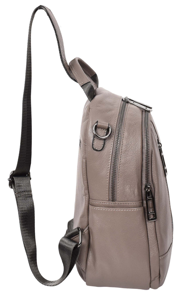 Calgary Women's Organiser Genuine Leather Backpack Grey-5