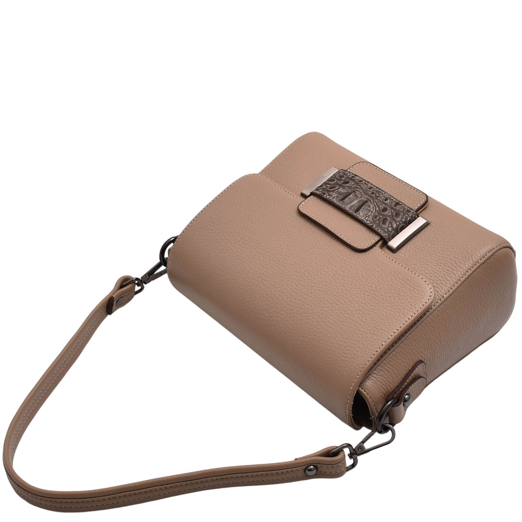 DR582 Women's Leather Adjustable Shoulder Strap Messenger Bag Taupe 5