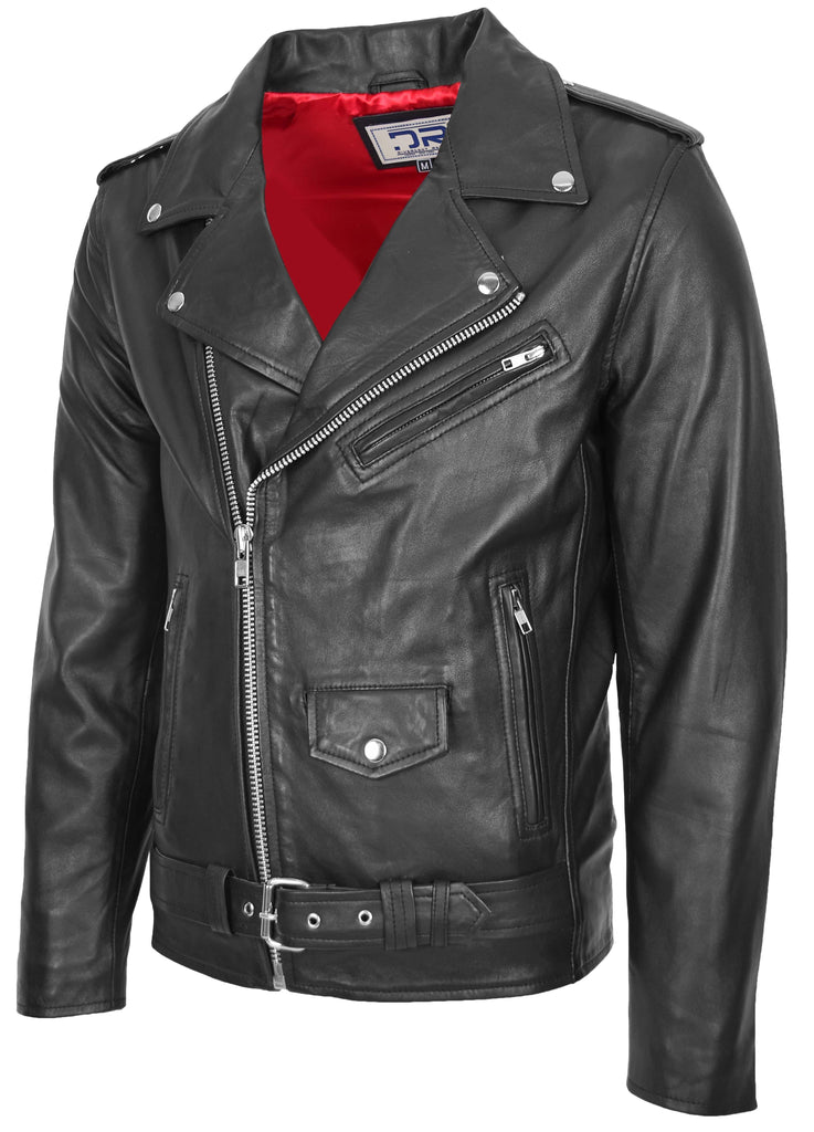 DR100 Men's Biker Real Leather Jacket Black 3
