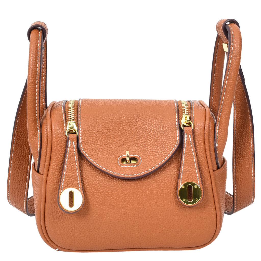 Regina Women's Faux Leather Mini Shoulder Strap Bag Brown-5