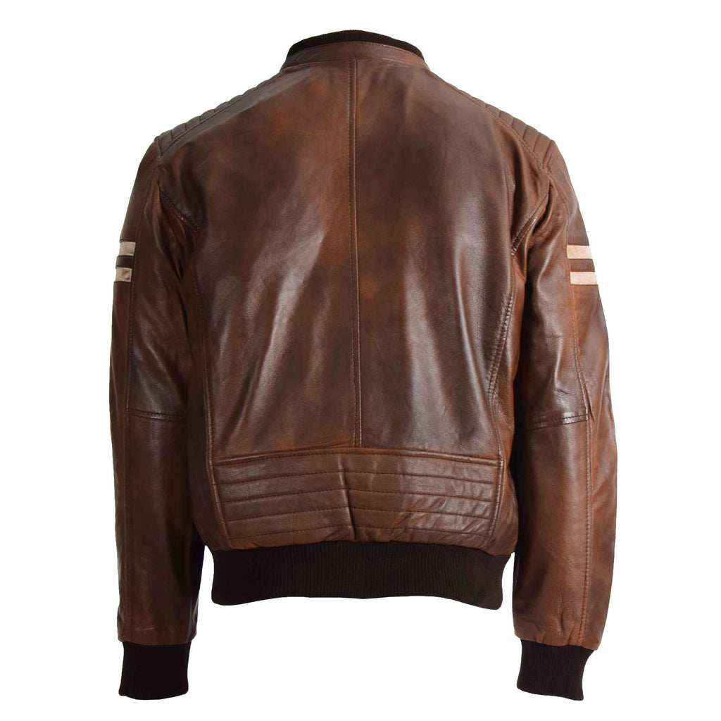 DR573 Men's Leather Zip Closure Bomber Jacket With Removable Hood Cognac 5