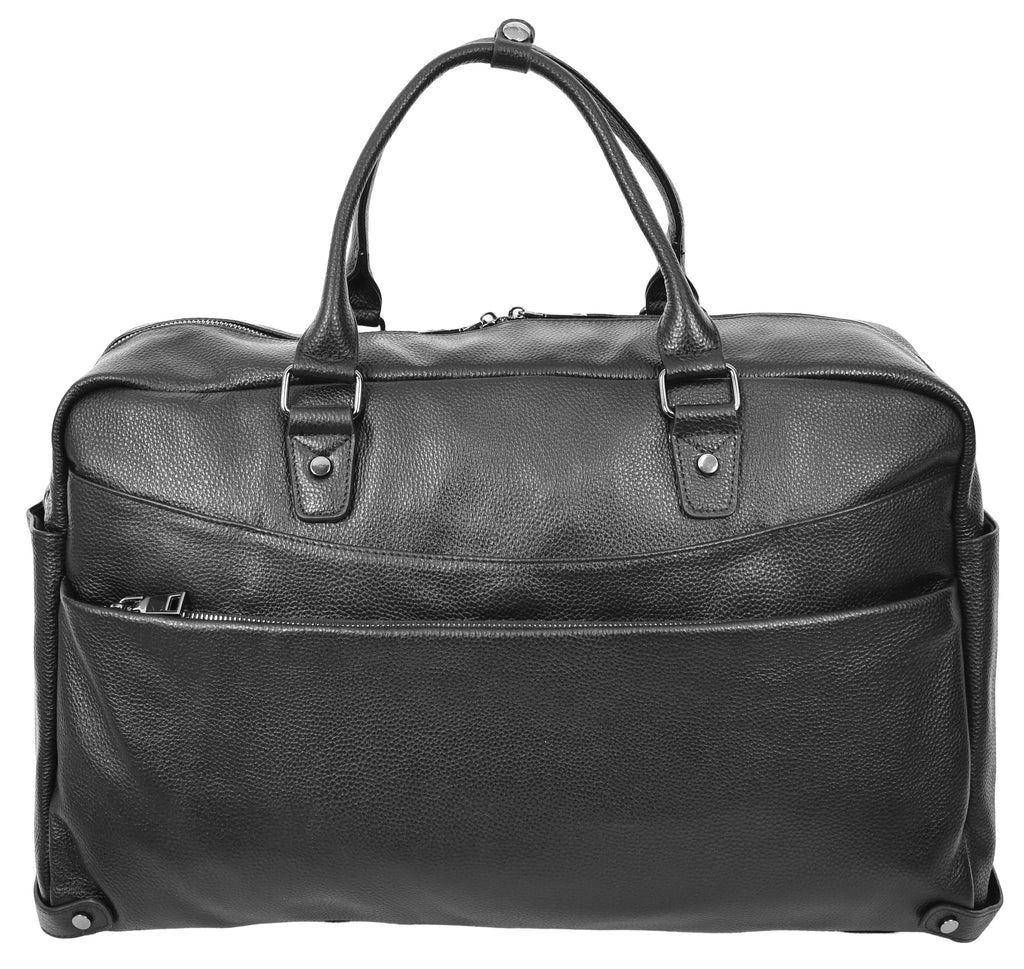 Kinsley Leather Classic Weekend Travel Large Holdall Bag Black-5