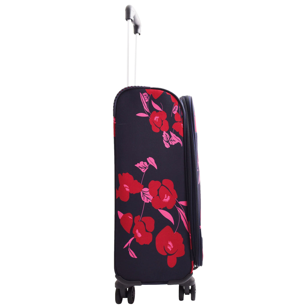 DR630 Soft Shell 4 Wheel Flower Print Expandable Cabin Suitcase Navy 5