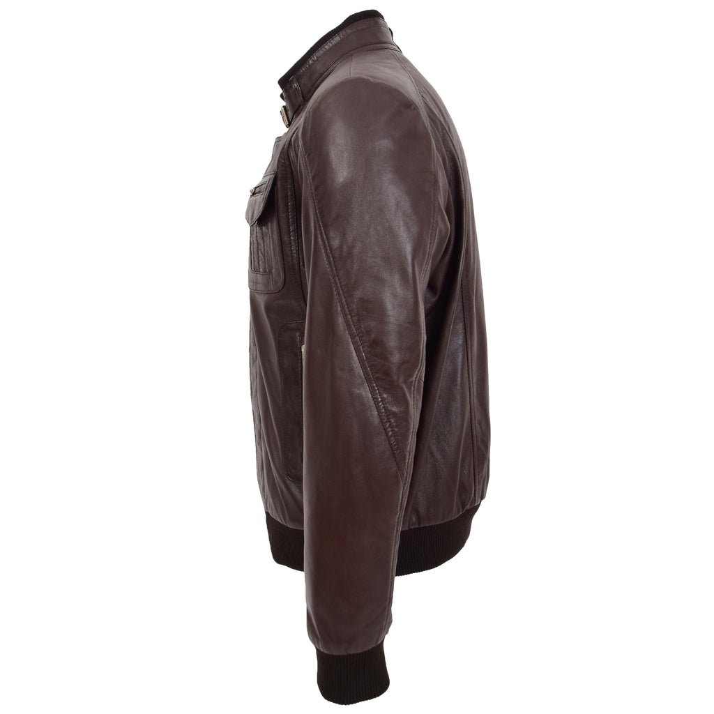 DR110 Men's Bomber Style Leather Jacket Black 5