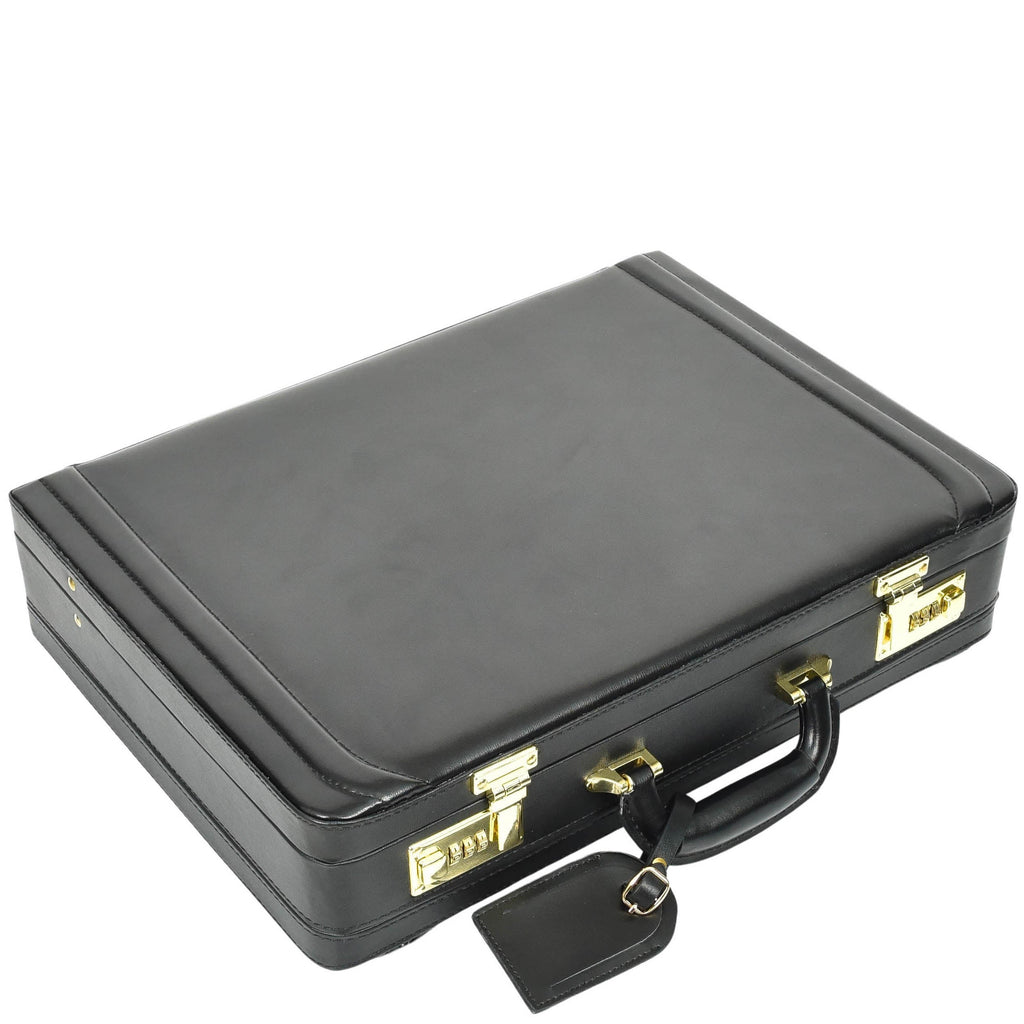 DR608 Classic Leather Lockable Briefcase Black 5