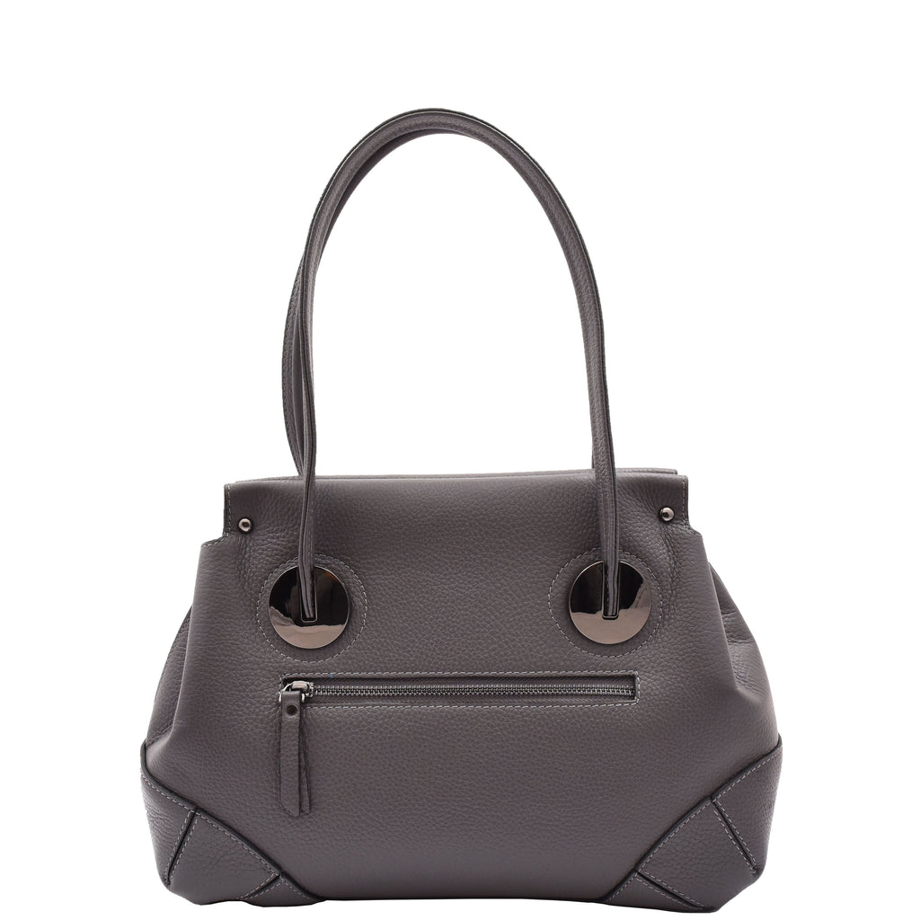 DR584 Women's Medium Tote Zip Shoulder Bag Leather Handbag Grey 5