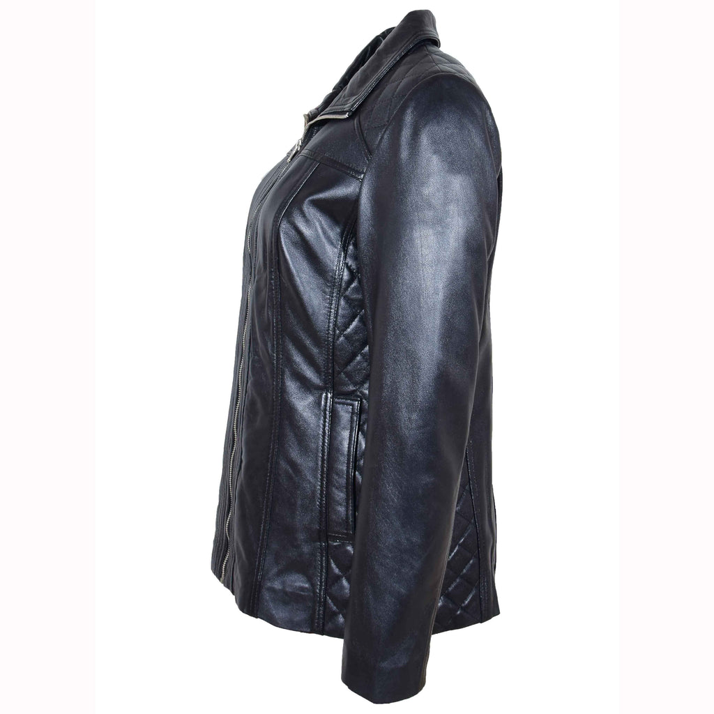 DR564 Women's Genuine Leather Jacket Zip Quilted Black 5