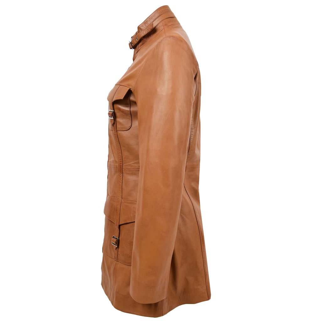 DR566 Women's Leather Jacket With Dual Zip Fastening Tan 3