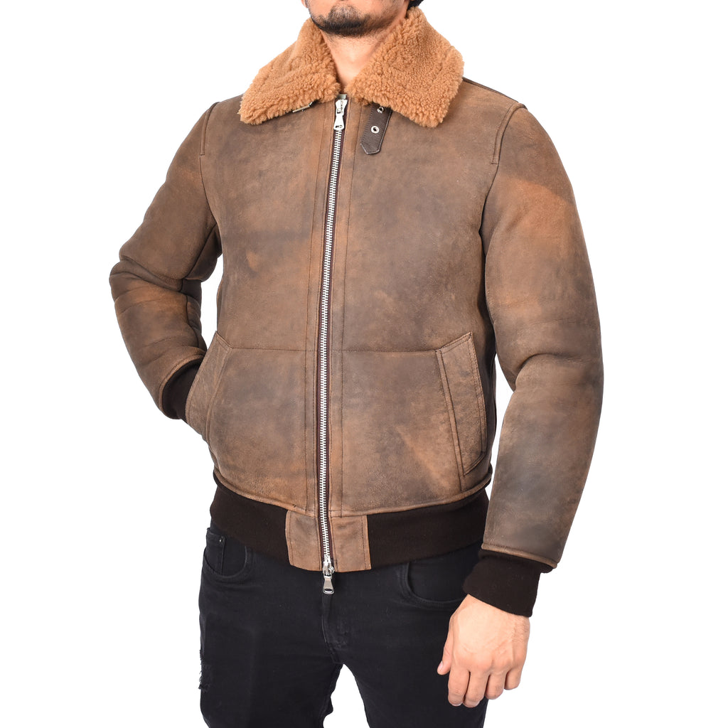 Mens Brown Antique Sheepskin B3 Bomber Jacket WW1 WW2 Aviator Dag 5