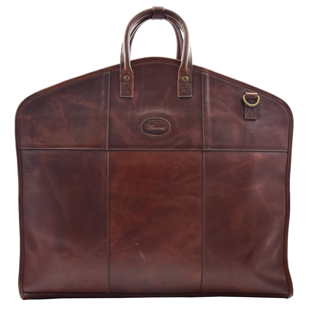 DR613 Genuine Leather Travel Suit Carrier Garment Bag Brown 5