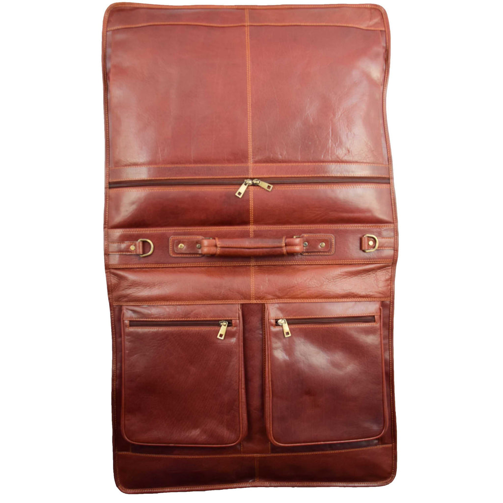 DR315 Genuine Luxury Leather Suit Garment Dress Carriers Chestnut 5