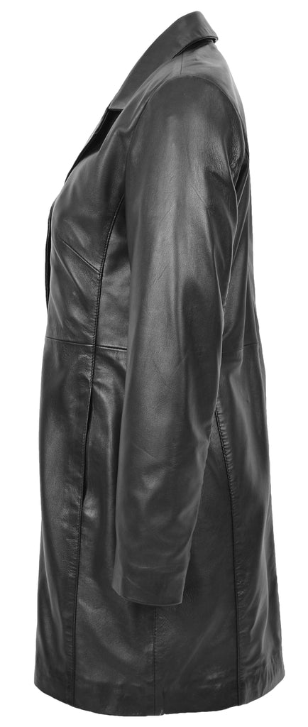 DR424 Women's Smart Long Leather Coat Black 3