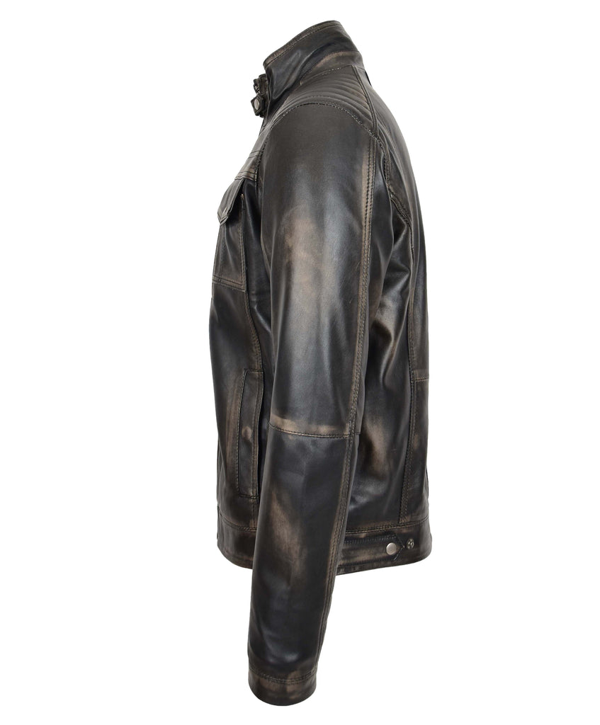 DR560 Men's Urban Biker Style Leather Jacket Rub Off 5