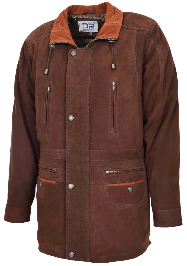 DR115 Men's Classic Nubuck Leather Coat Brown 3
