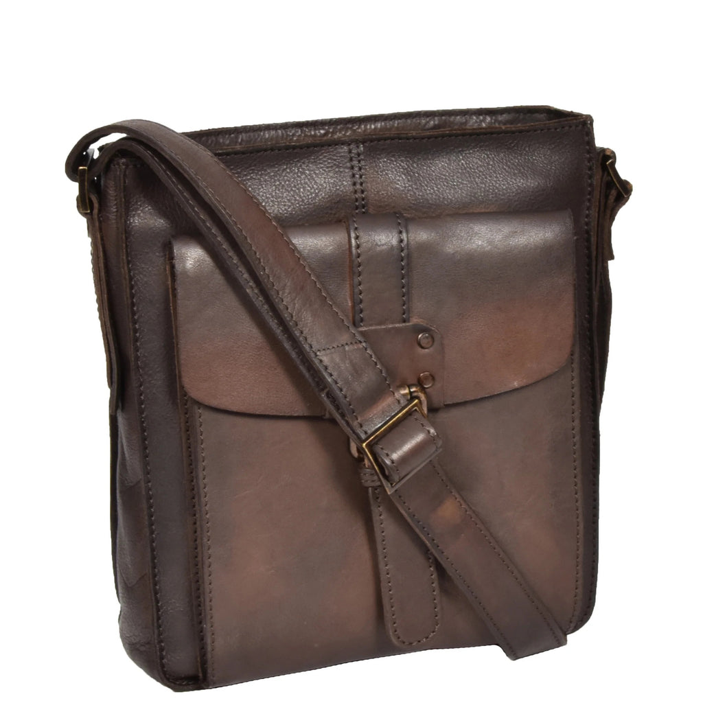 DR275 Mens Real Leather Vintage Body Bag Classic Brown 5