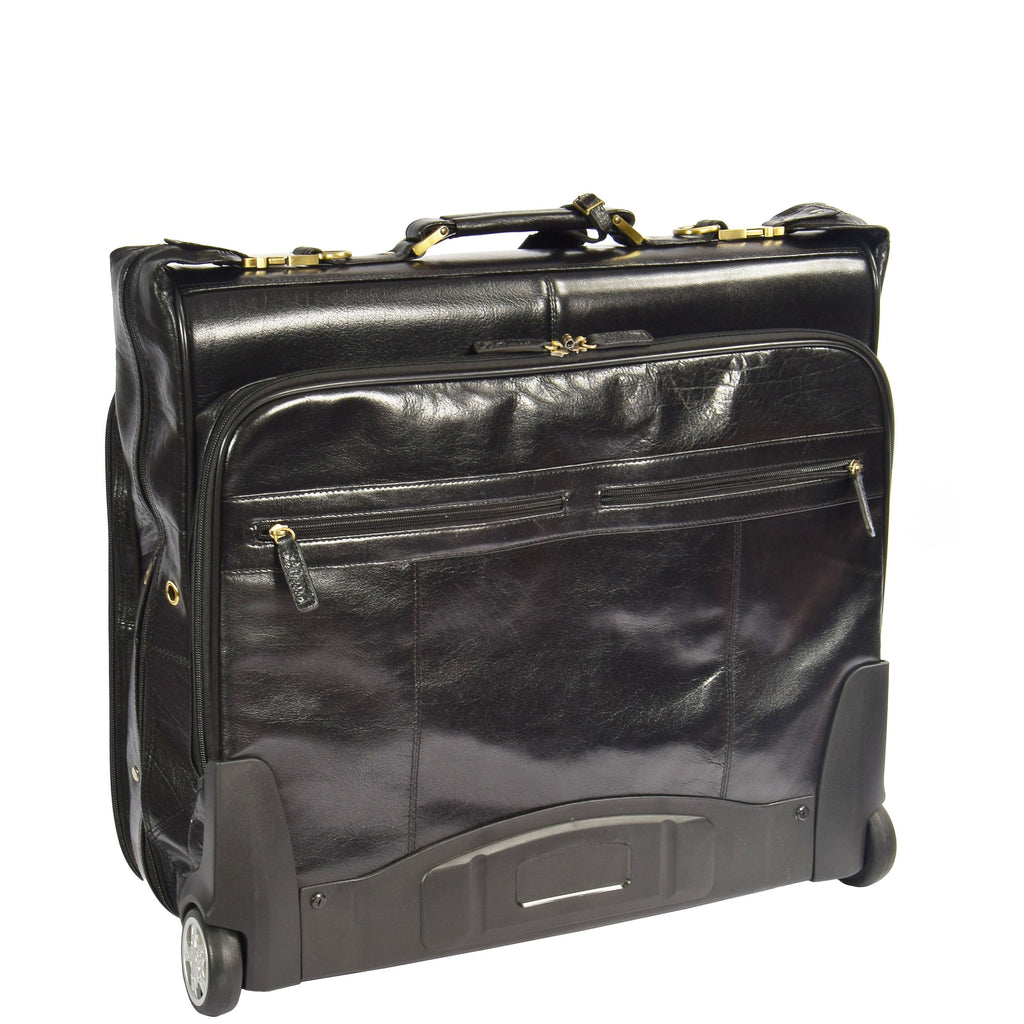 DR641 Real Leather Business Suit Carrier With Wheels Black 5