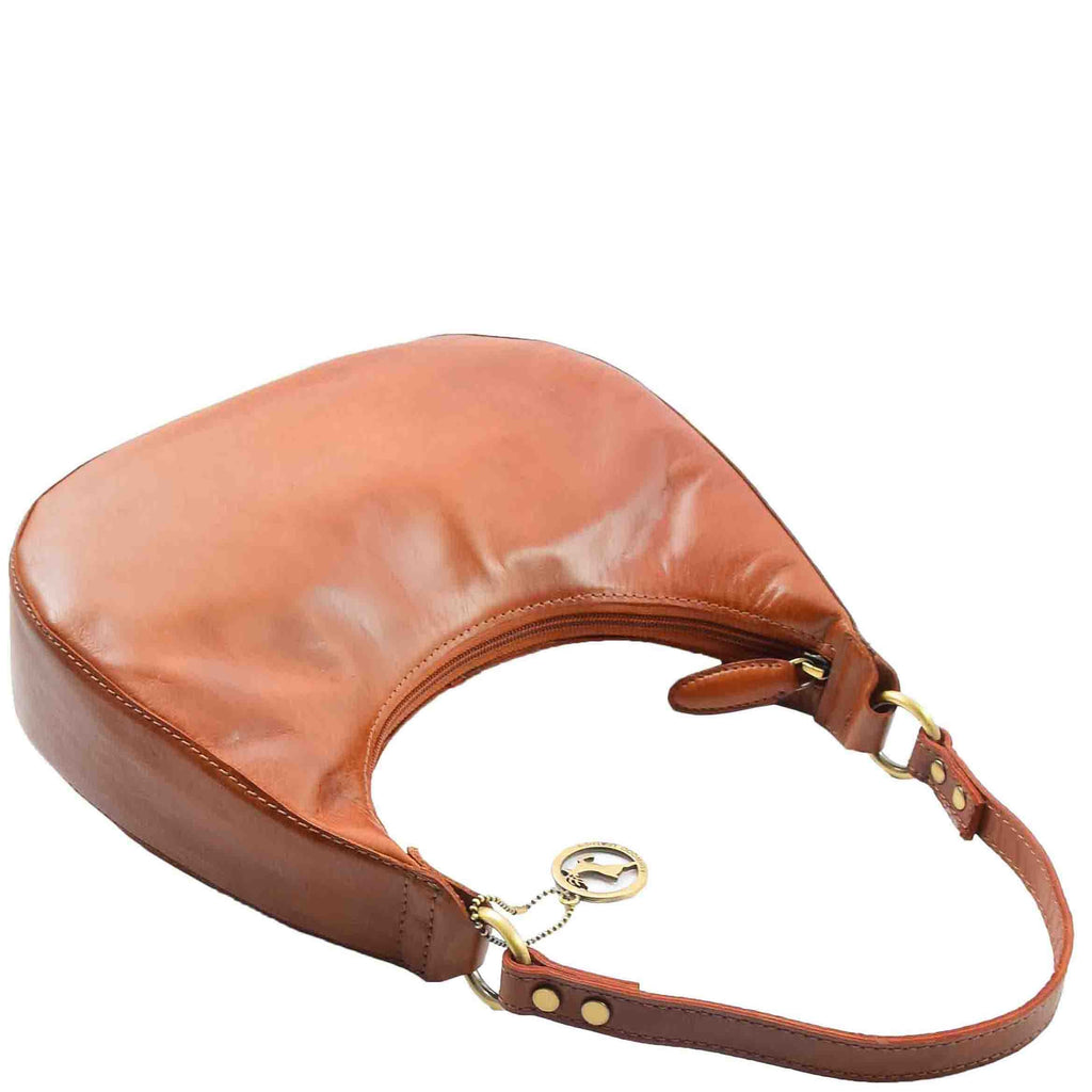 DR557 Women's Real Leather Classic Shoulder Hobo Bag Cognac 6