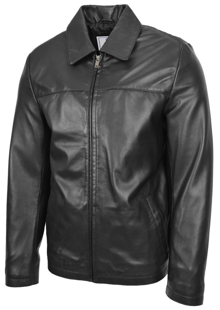 DR104 Men's Classic Zip Box Leather Jacket Black 4