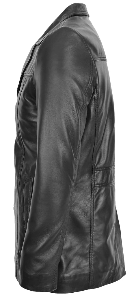 DR112 Men's Leather Classic Reefer Jacket Black 5