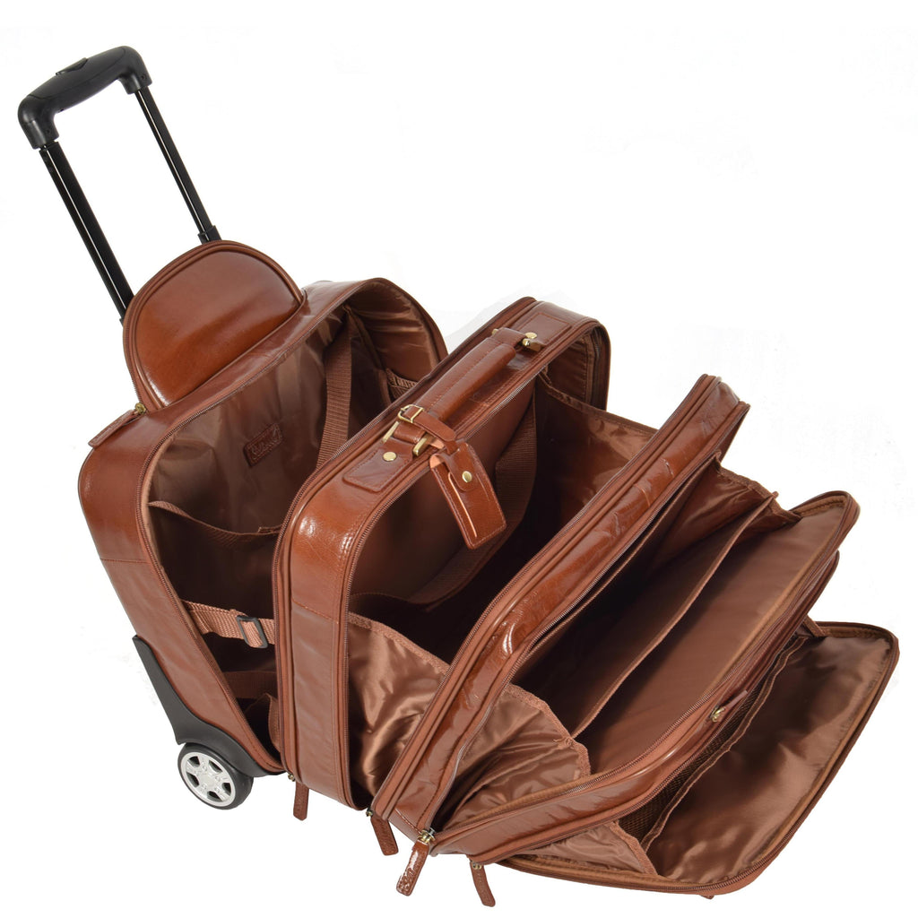 DR640 Genuine Leather Wheeled Travel Laptop Pilot Case Chestnut 5