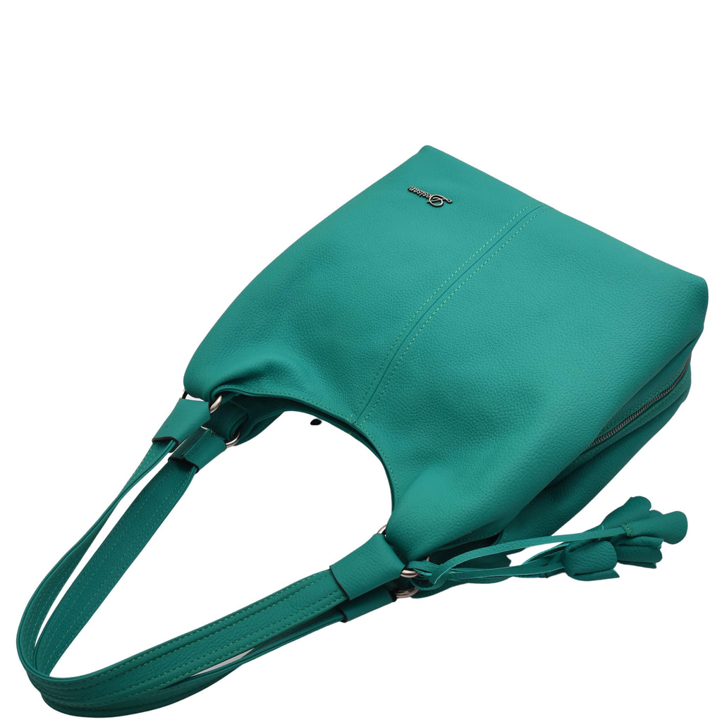 DR583 Women's Large Leather Hobo Bag With Zip Opening Green 5
