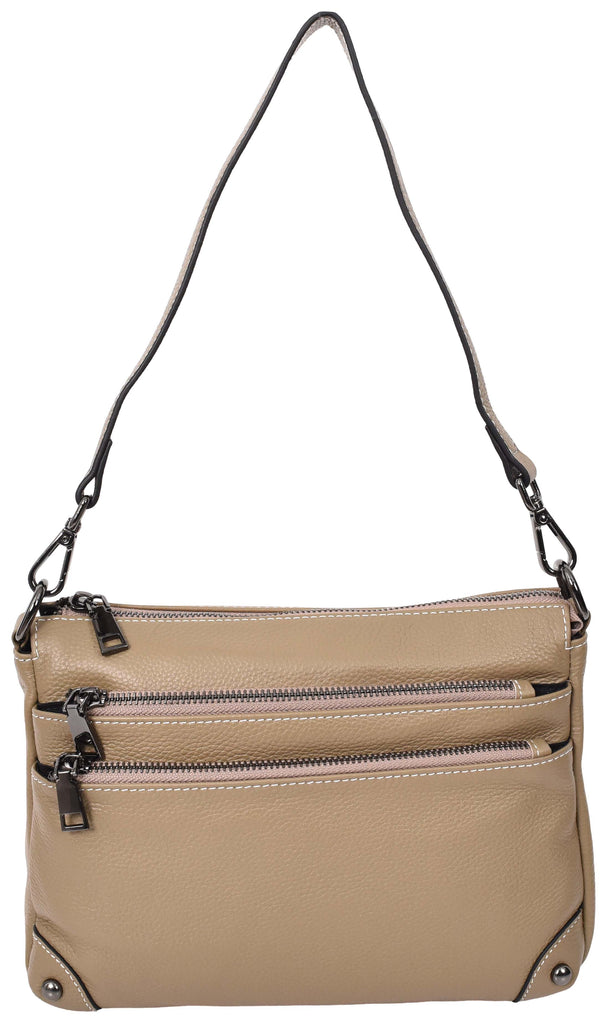 Adalynn Women's Real Leather Cross-Body Organiser Shoulder Bag Beige-4