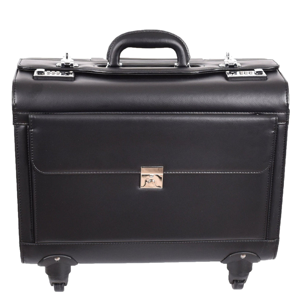 DR689 Leather Cabin Bag Four Wheel Carry on Pilot Case Black 8