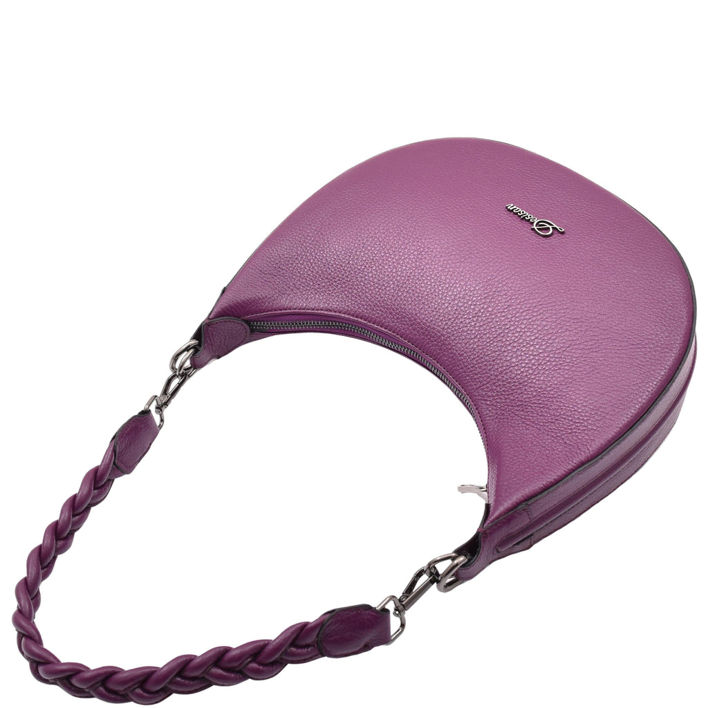 DR579 Women's Leather Cross Body Bag With Twist Handle Strap Purple 5