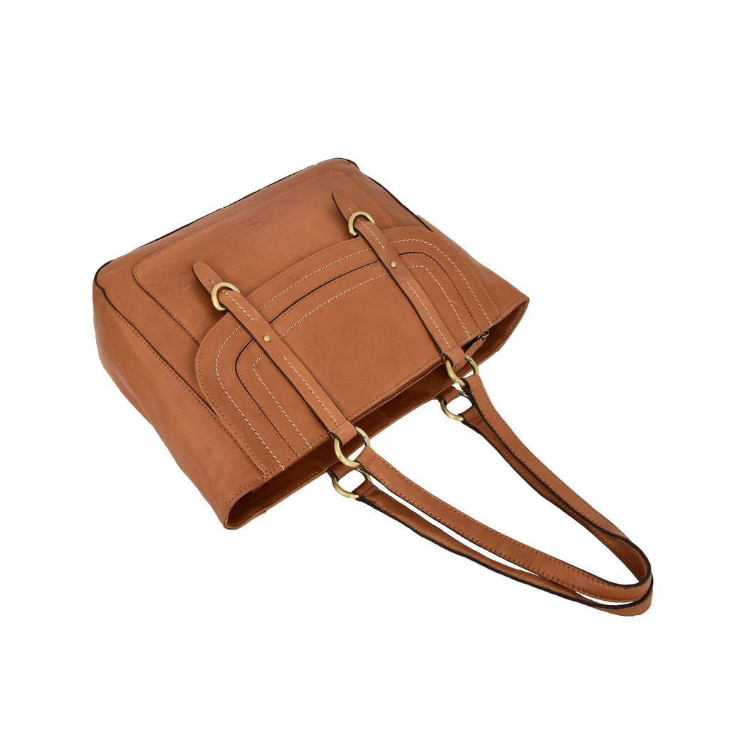 DR591 Women's Soft Leather Large Size Shopper Bag Tan 5