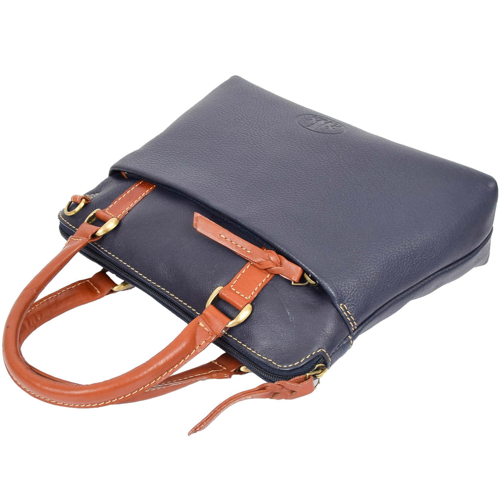 DR617 Women's Full Grain Leather Small Trendy Hobo Bag Navy 5