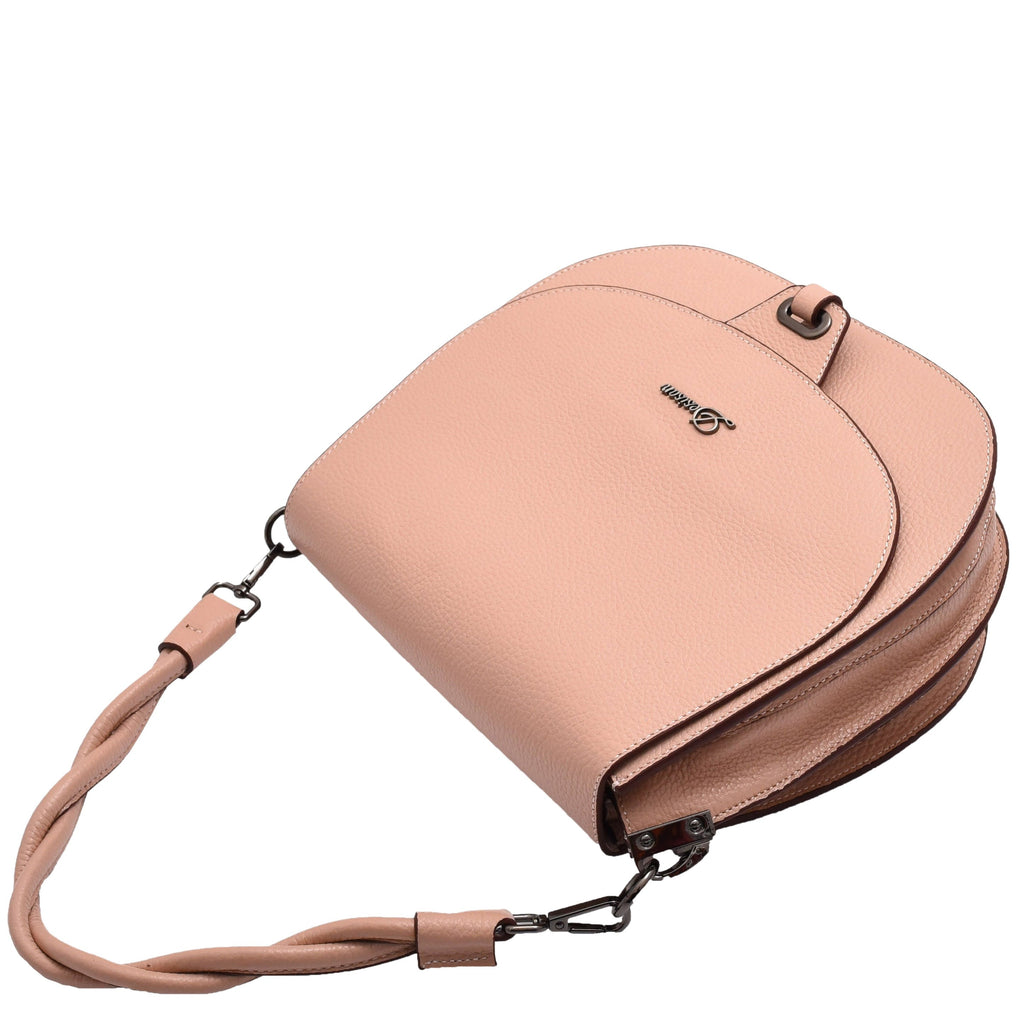 DR581 Women's Real Leather Twist Handle Shoulder Bag Rose 5