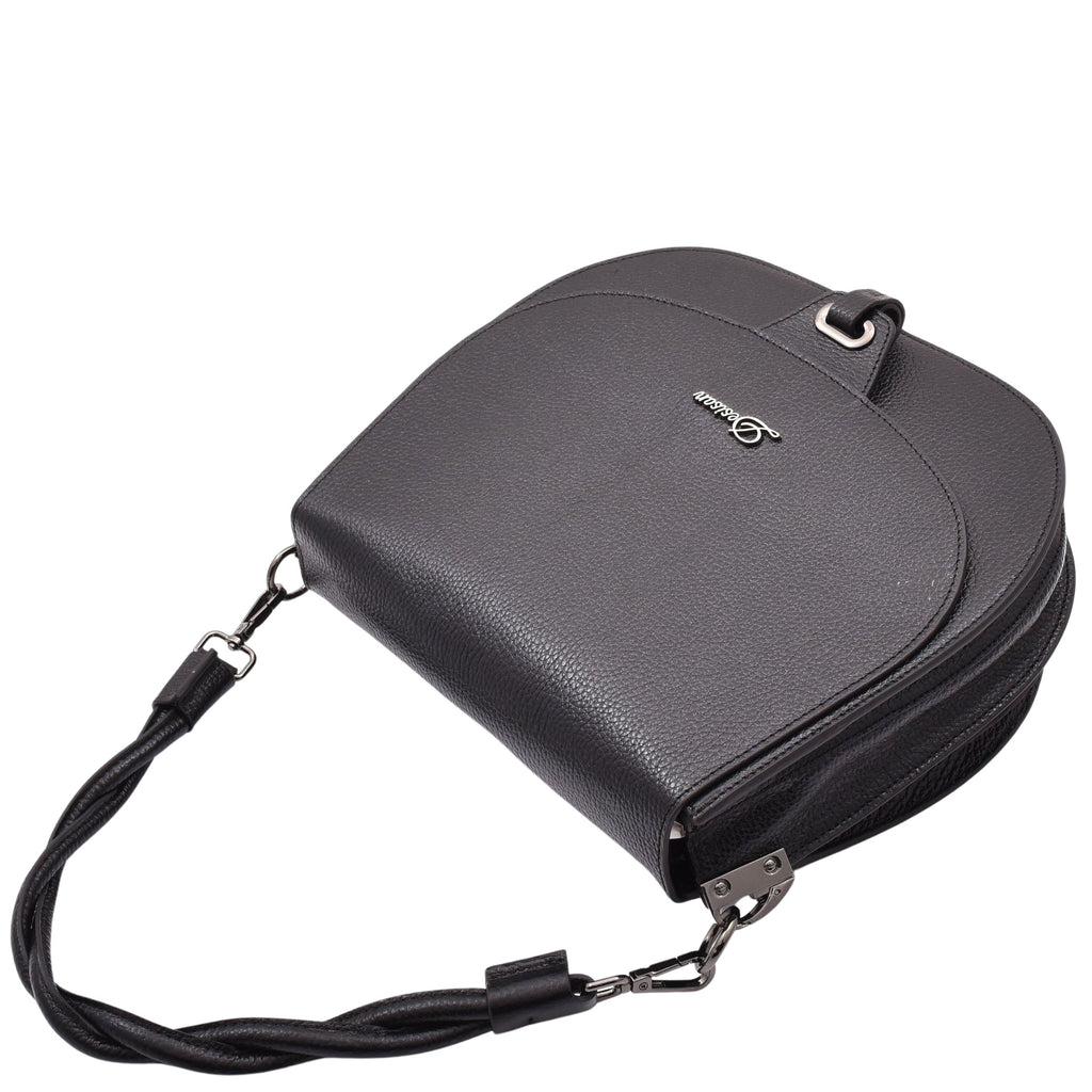 DR581 Women's Real Leather Twist Handle Shoulder Bag Black 5