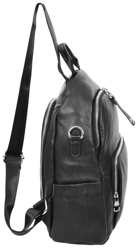 Vancouver Women's Genuine Leather Casual Organiser Backpack Black-4