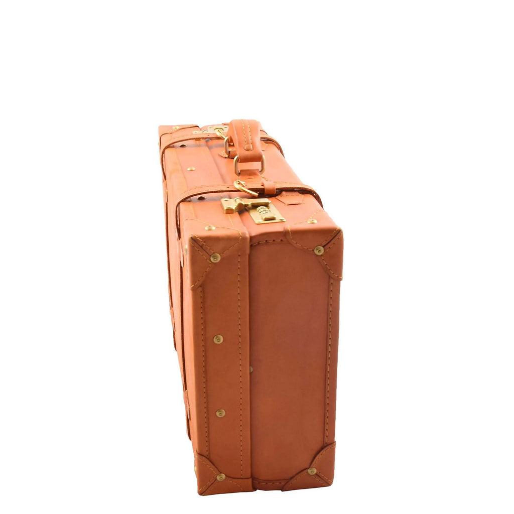 DR539 Antique Travel Steamer Genuine Leather Trunk Tan 5