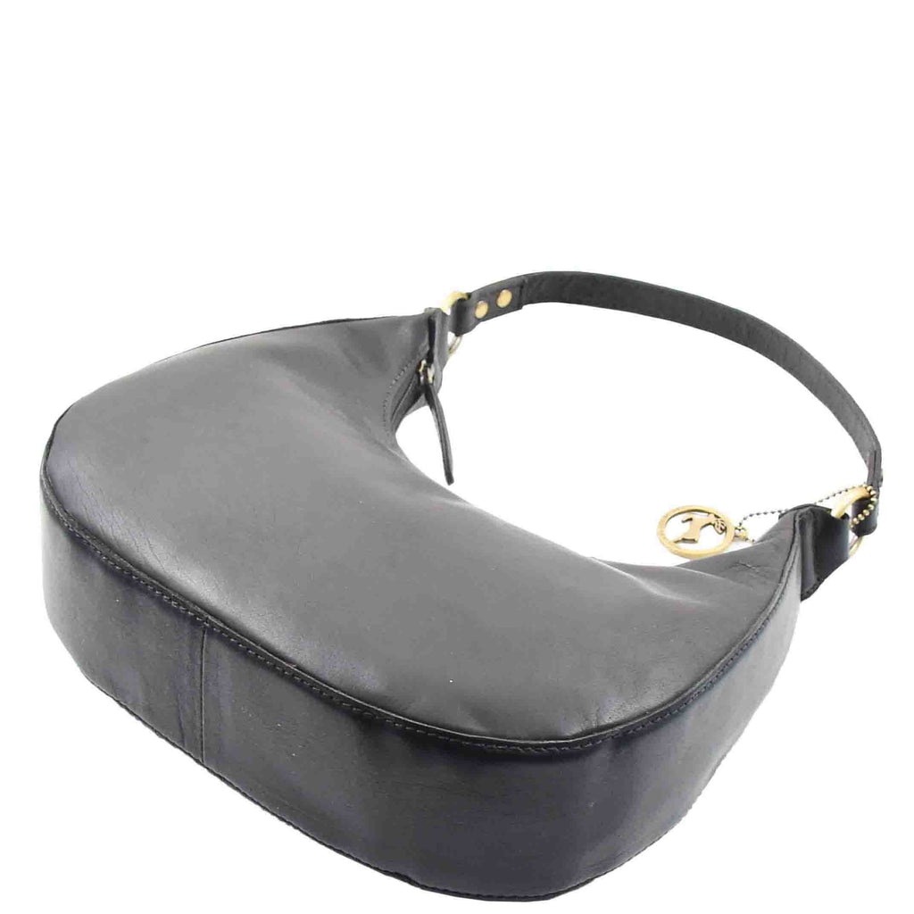 DR557 Women's Real Leather Classic Shoulder Hobo Bag Black 6