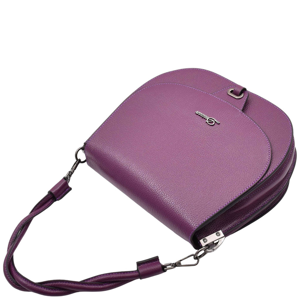 DR581 Women's Real Leather Twist Handle Shoulder Bag Purple 5