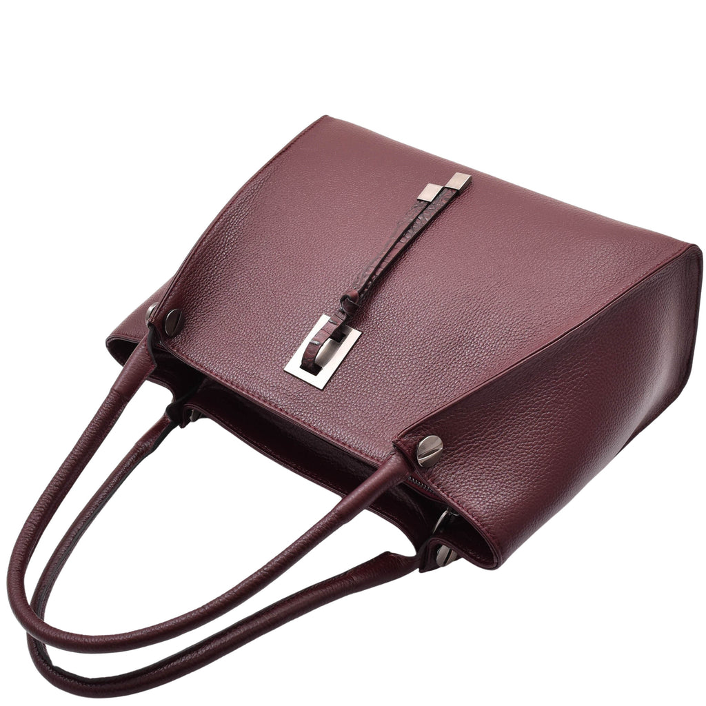 DR588 Women's Textured Leather Large Shoulder Bag With Multi Pockets Burgundy 5