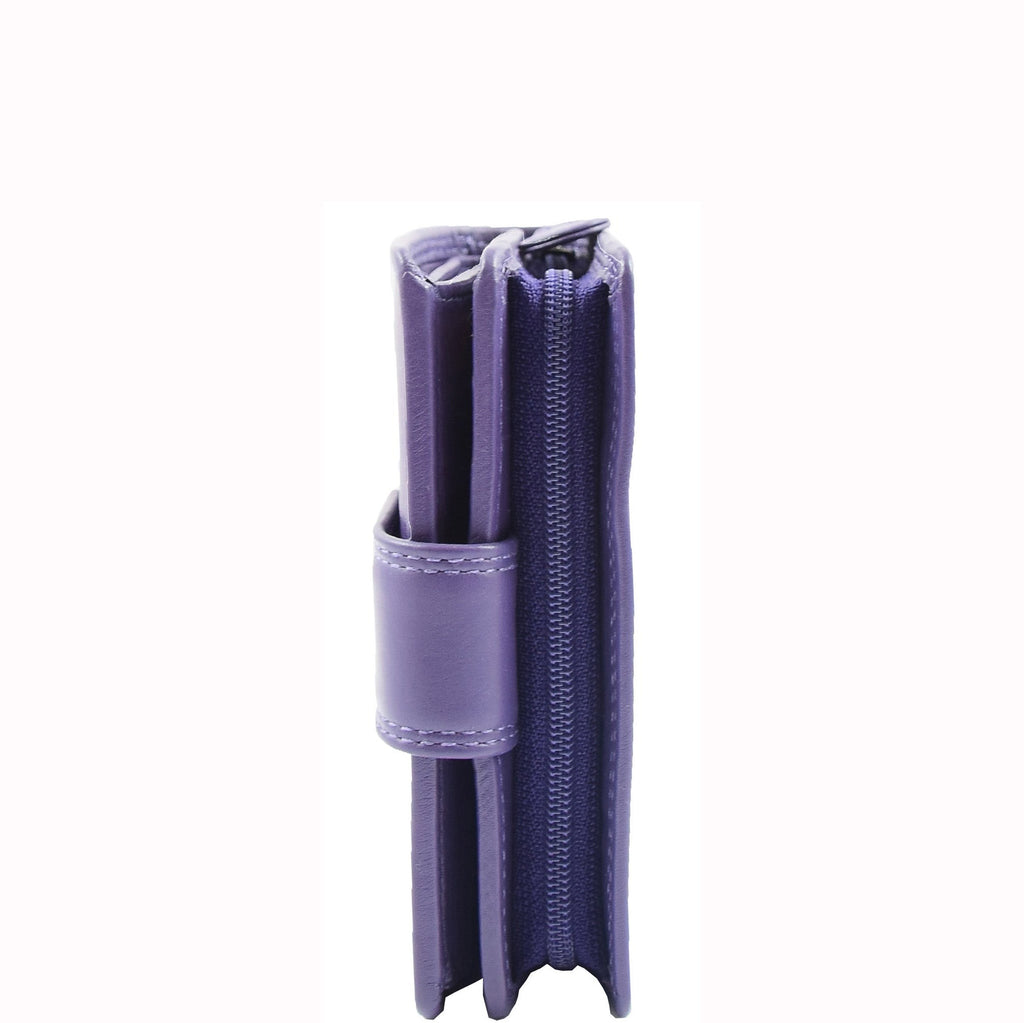 DR673 Women's Elegant Bi Fold Style Real Leather Purse Purple 5