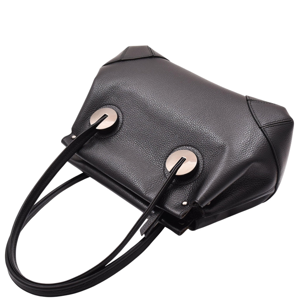 DR584 Women's Medium Tote Zip Shoulder Bag Leather Handbag Black 5