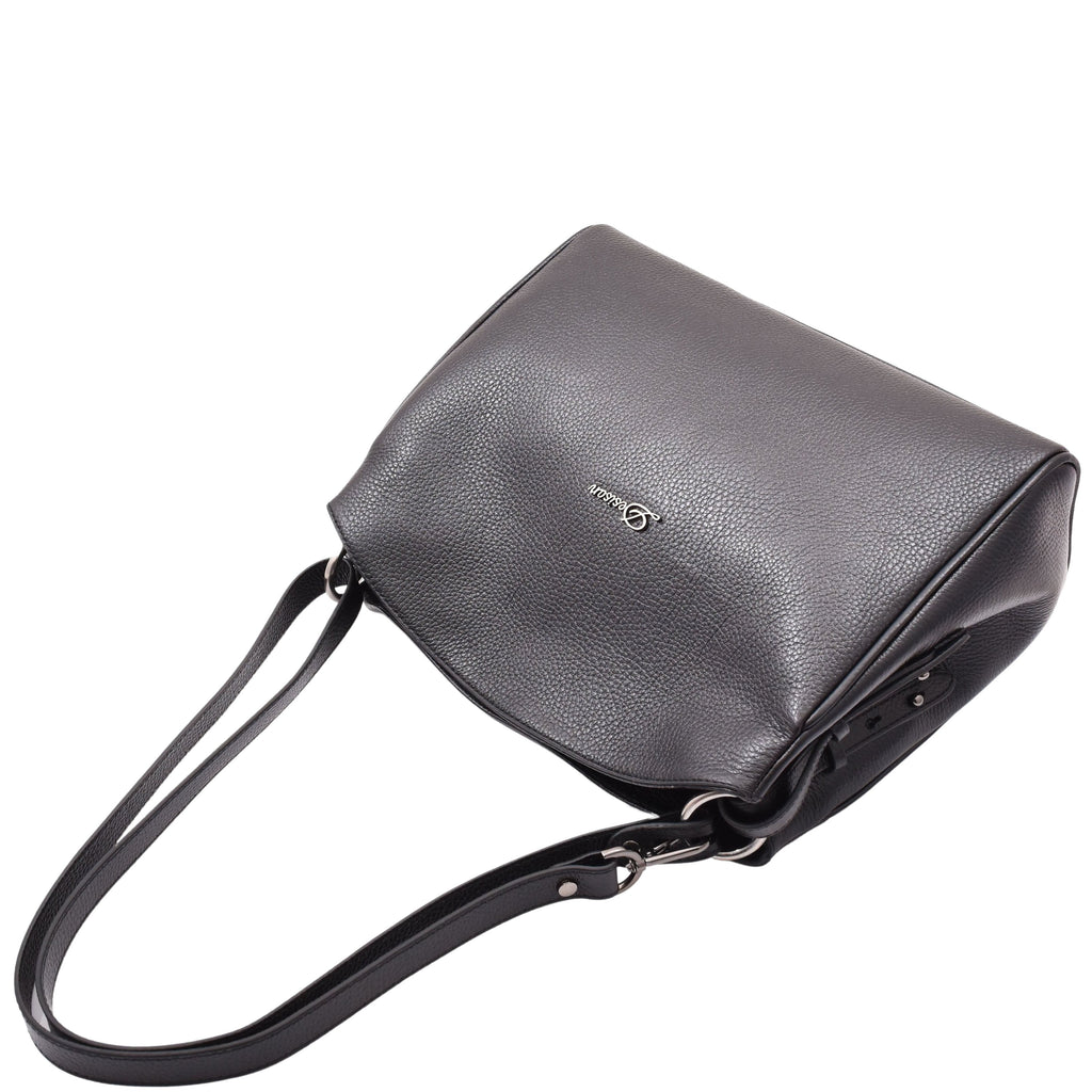 DR616 Women's Magnetic Snap Closure Leather Hobo Bag Black 5