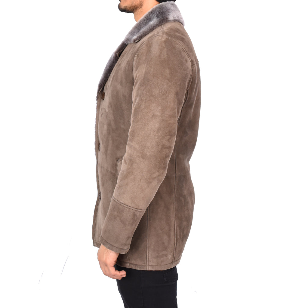 Mens Luxury Merino Sheepskin Classic Car Coat Shearling Walter Taupe 5