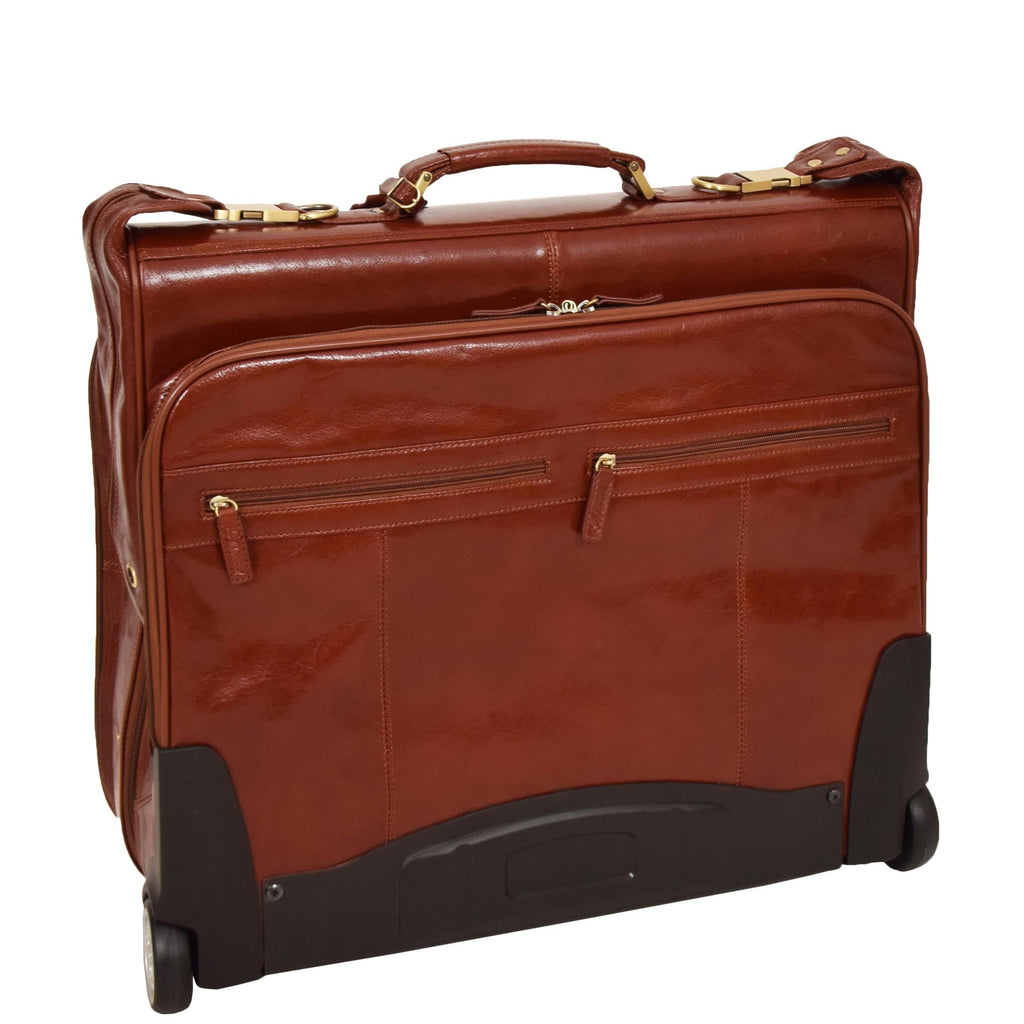 DR641 Real Leather Business Suit Carrier With Wheels Cognac 5