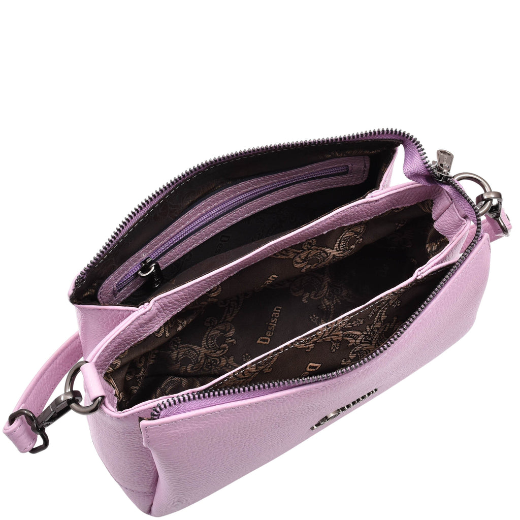 DR597 Women's Genuine Leather Small Zip Handbag Shoulder Bag Lilac 5