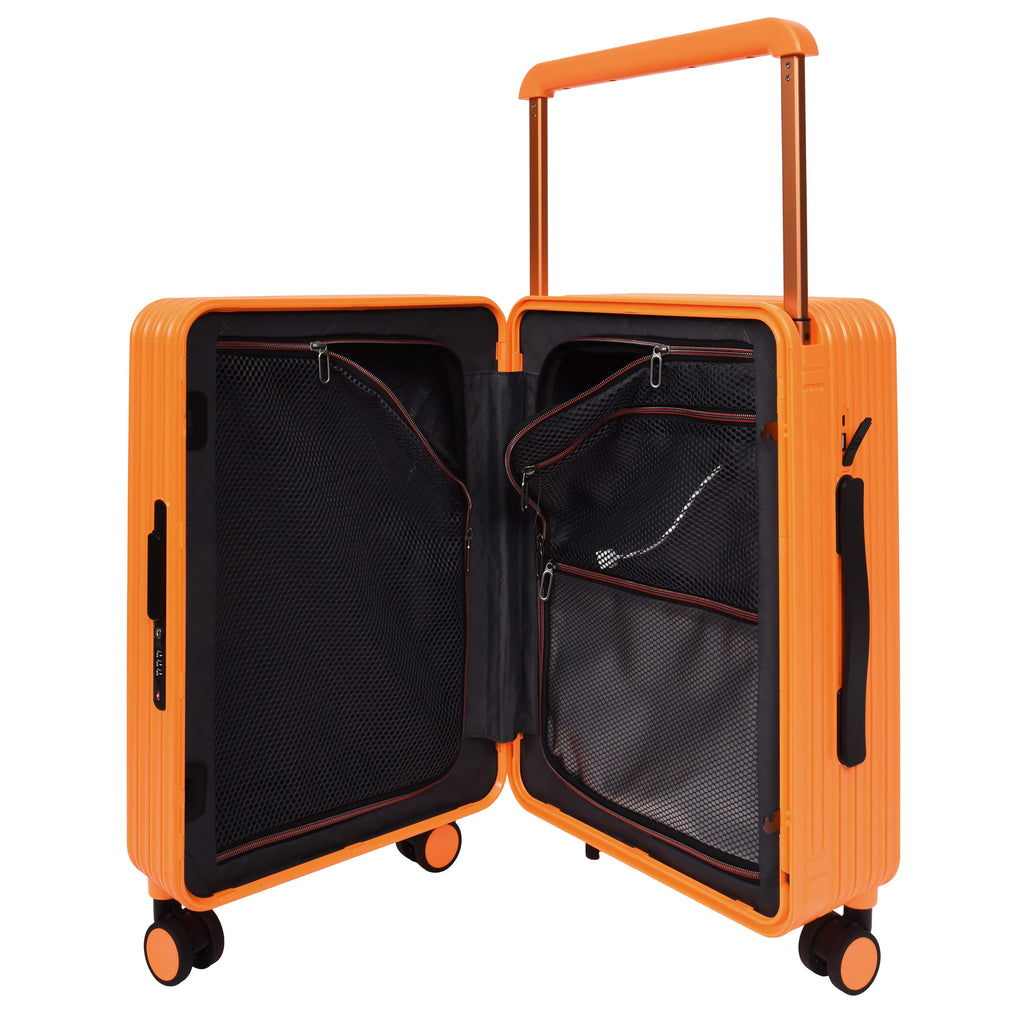 DR698 Cabin Size USB Port Suitcase Four Wheels Hard Shell Smart Luggage Orange-5