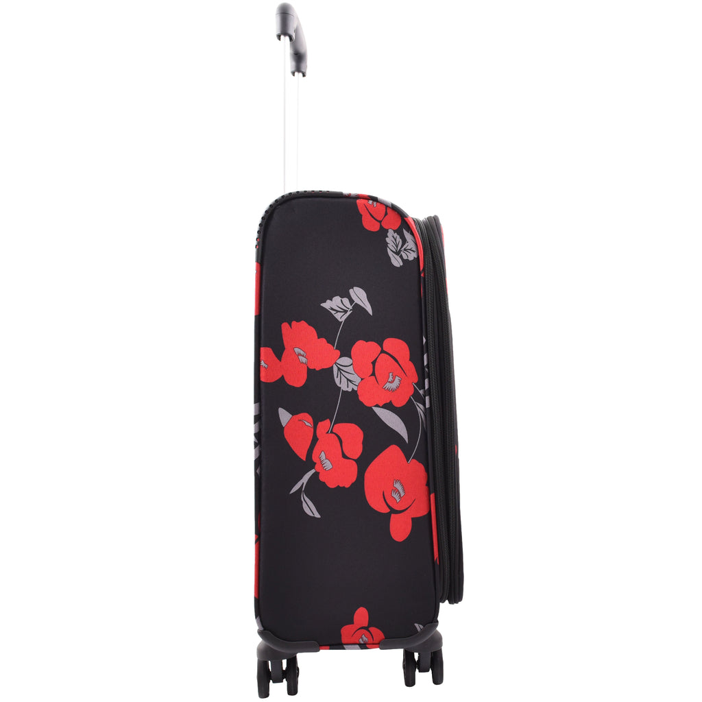 DR630 Soft Shell 4 Wheel Flower Print Expandable Cabin Suitcase Black 5