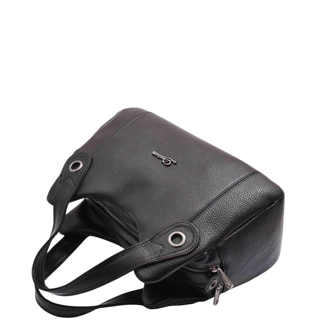DR587 Women's Small Handbag Textured Leather Shoulder Bag Black 5