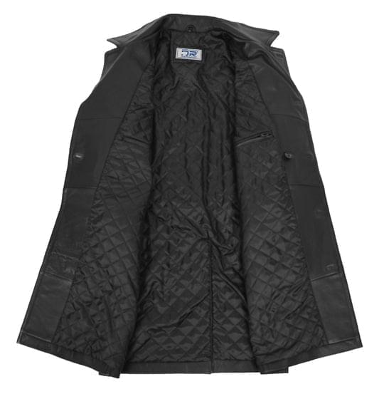 DR102 Men’s Trench Leather Coat 3/4 Long Overcoat Black 7