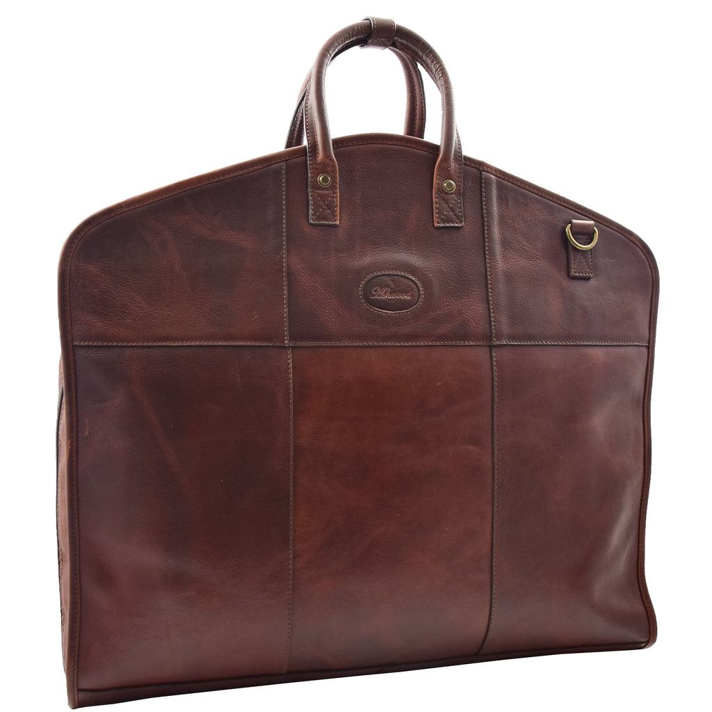 DR613 Genuine Leather Travel Suit Carrier Garment Bag Brown 6