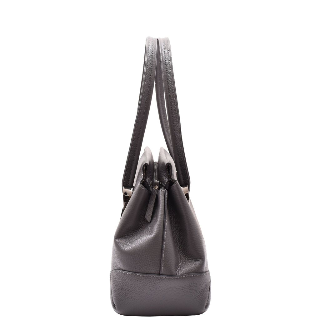 DR584 Women's Medium Tote Zip Shoulder Bag Leather Handbag Grey 6
