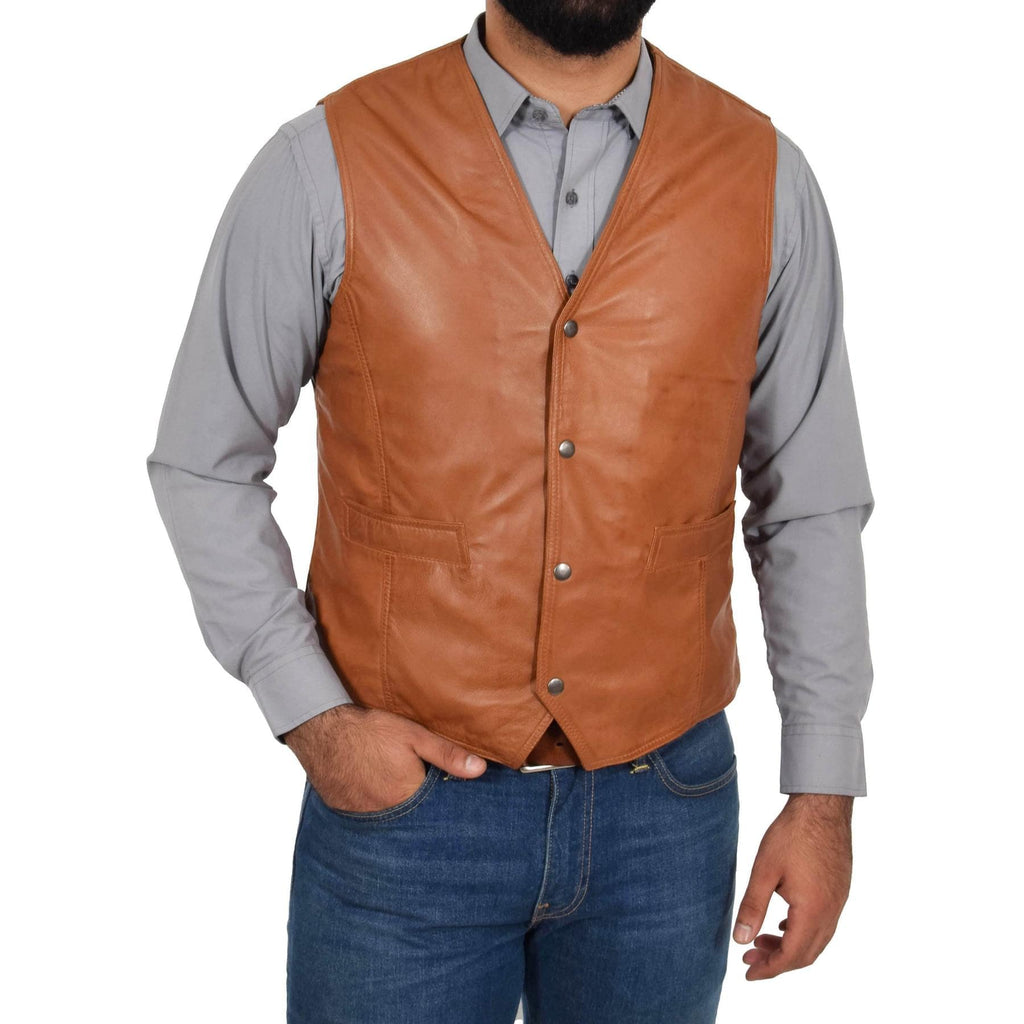 DR105 Men’s Classic Leather Waistcoat Tan 1